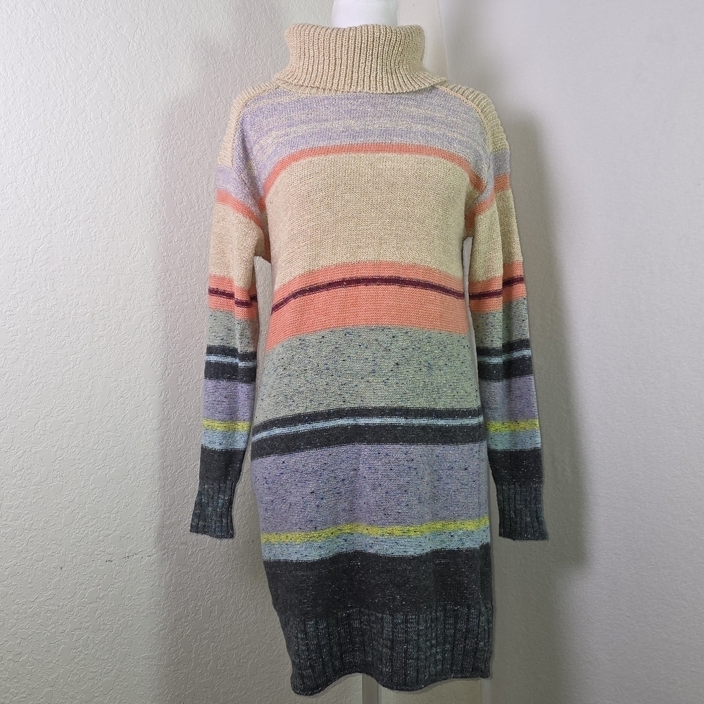 Anthropologie Daily Practice Sweater Dress Striped Turtleneck Open Back XXSP